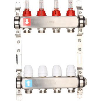 Коллектор регулируемый с расходомерами GAPPO G424.4 4-вых. x1"x3/4" Коллектор регулируемый с расходомерами GAPPO G424.4 4-вых. x1"x3/4"
