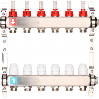 Коллектор регулируемый с расходомерами GAPPO G424.6 6-вых. x1"x3/4" Коллектор регулируемый с расходомерами GAPPO G424.6 6-вых. x1"x3/4"