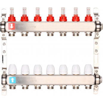 Коллектор регулируемый с расходомерами GAPPO G424.7 7-вых. x1"x3/4" Коллектор регулируемый с расходомерами GAPPO G424.7 7-вых. x1"x3/4"