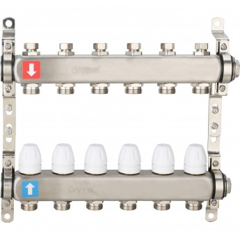 Коллектор регулируемый с запорными клапанами GAPPO G428.6 6-вых.x1"x3/4" Коллектор регулируемый с запорными клапанами GAPPO G428.6 6-вых.x1"x3/4"